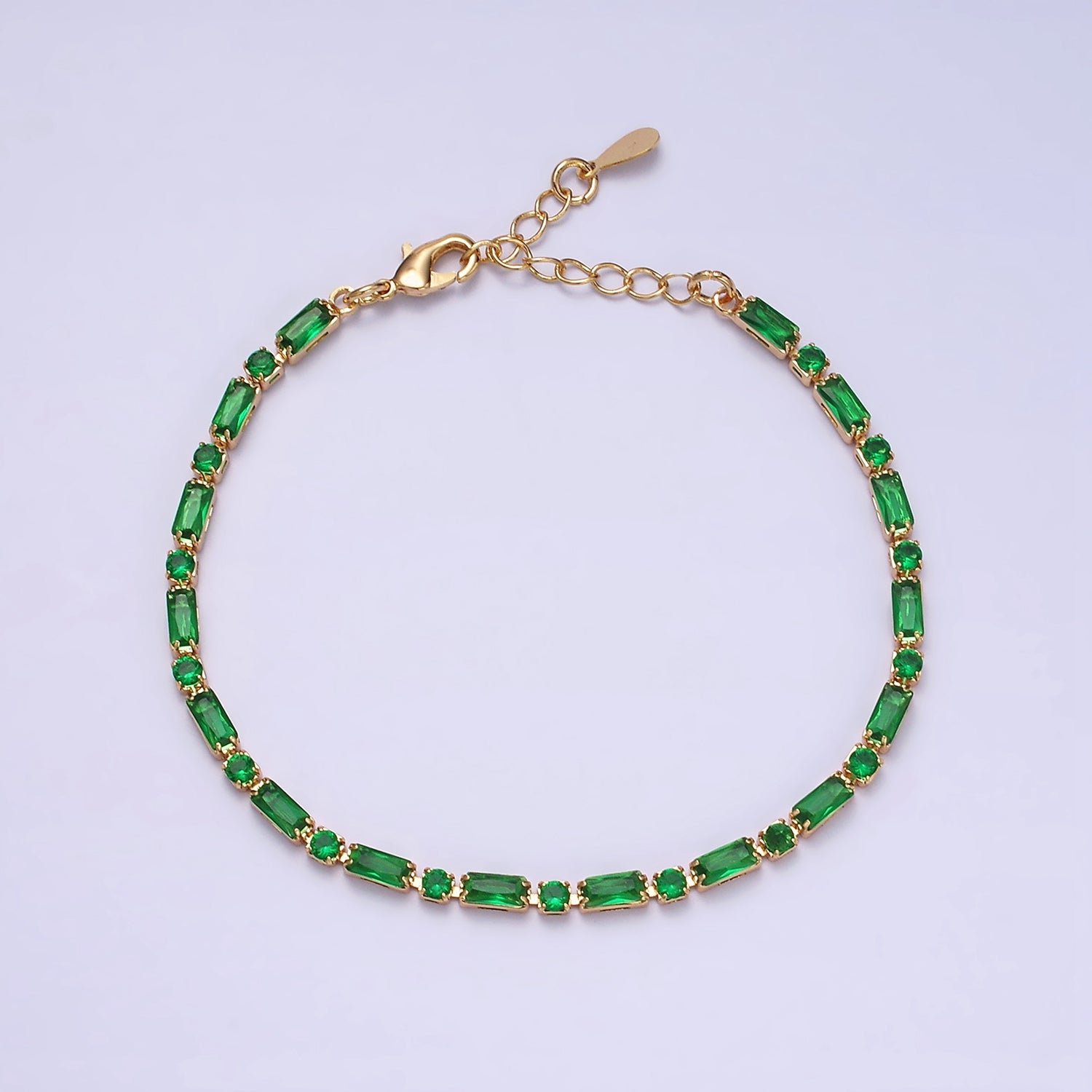 Dainty Emerald Round Baguette Tennis Bracelet ✦ BR-21WA1828