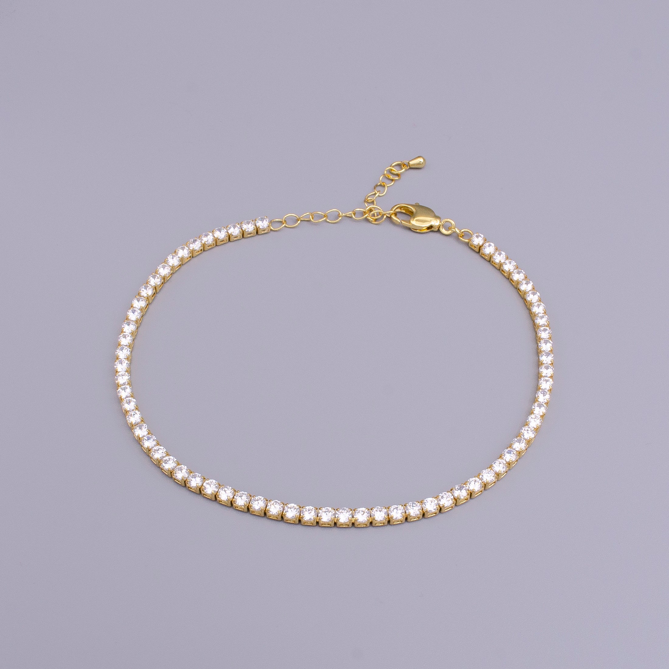 Dainty 3mm Clear CZ Tennis Chain 9.25 Inch Anklet