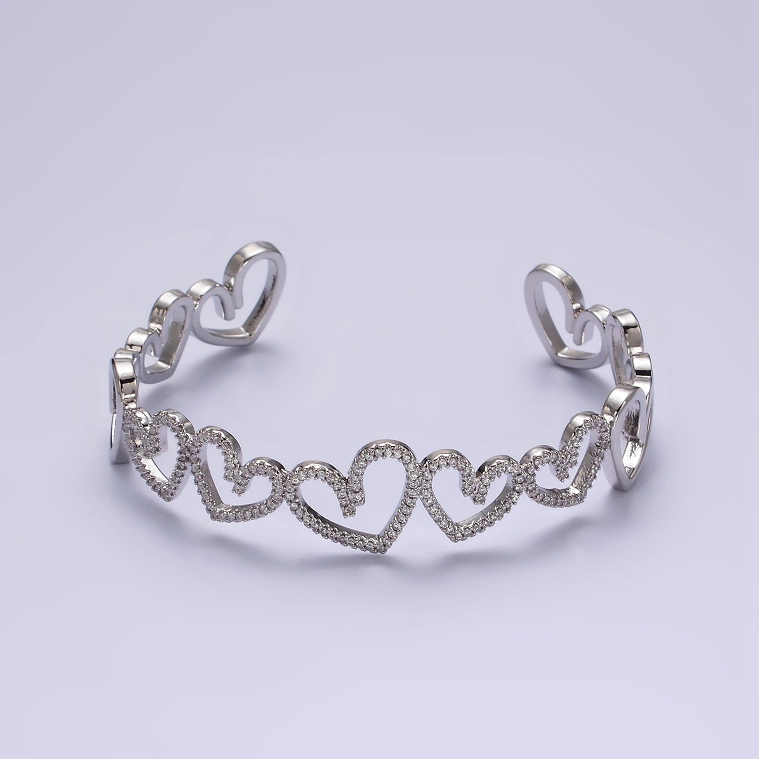 Gold Open Heart Micro Paved CZ Cuff Bangle Bracelet in Silver & Gold ✦ BR-21WA1920 BR-21WA1921