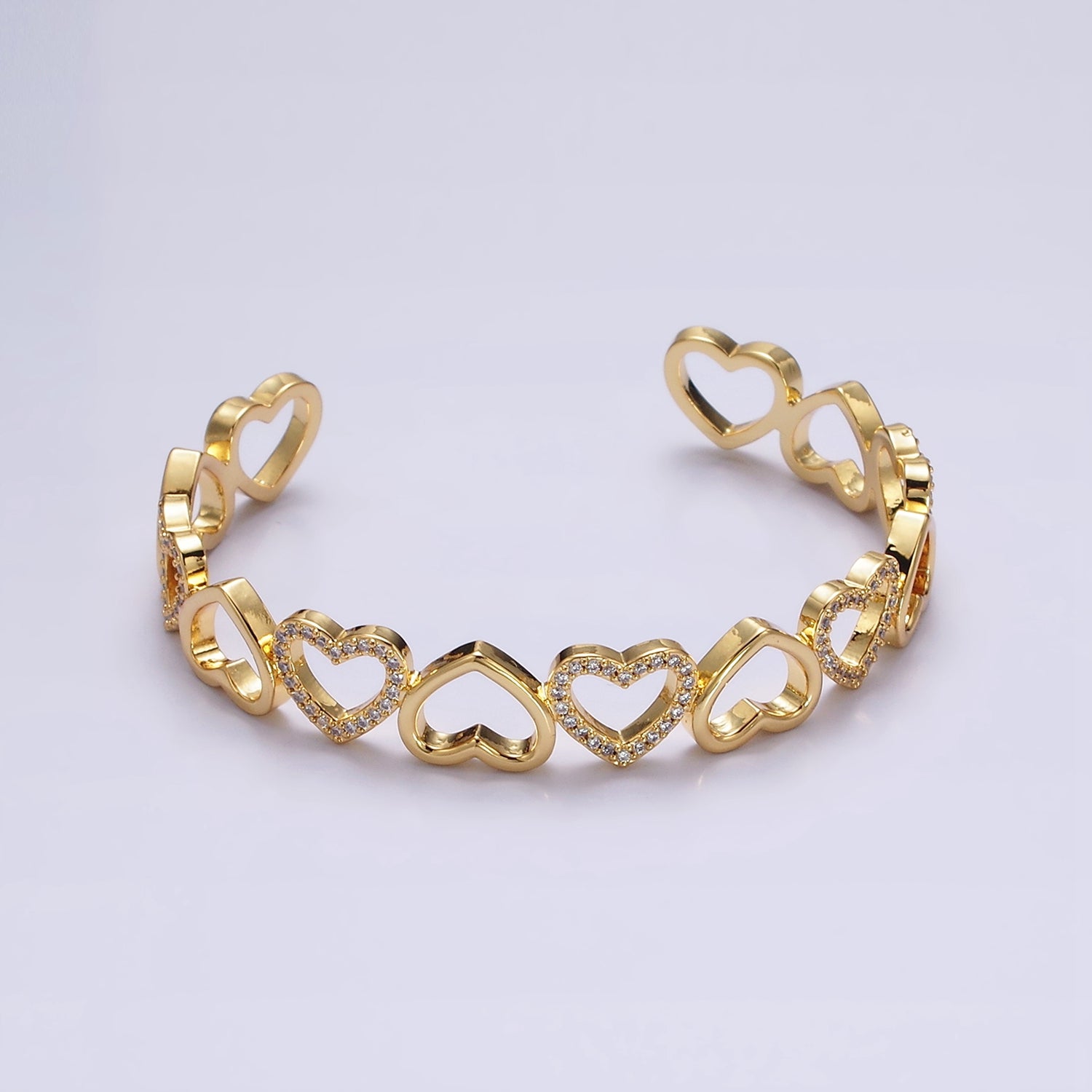 Gold Open Heart Micro Paved CZ Cuff Bangle Bracelet in Silver & Gold ✦ BR-21WA1920 BR-21WA1921