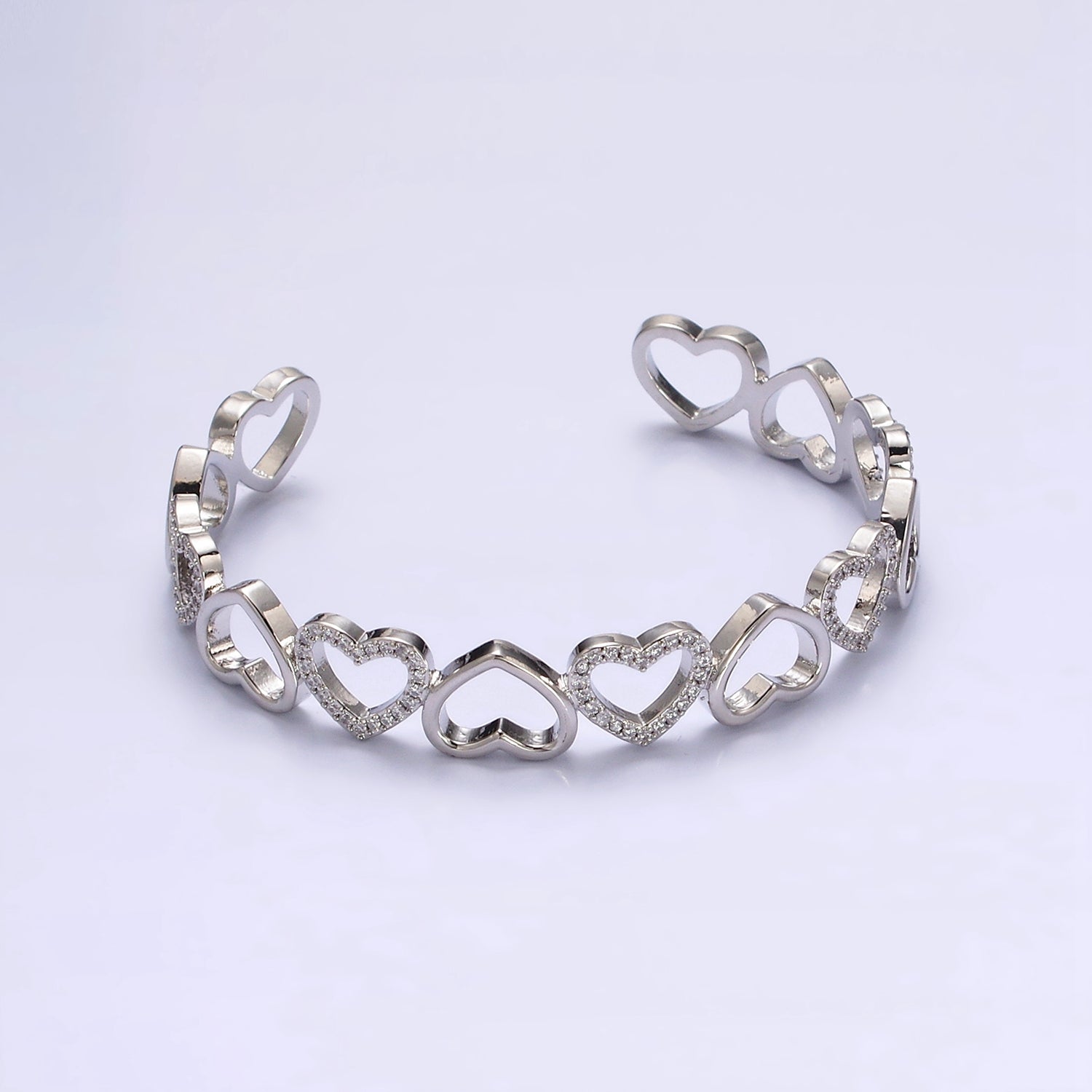 Gold Open Heart Micro Paved CZ Cuff Bangle Bracelet in Silver & Gold ✦ BR-21WA1927 BR-21WA1928