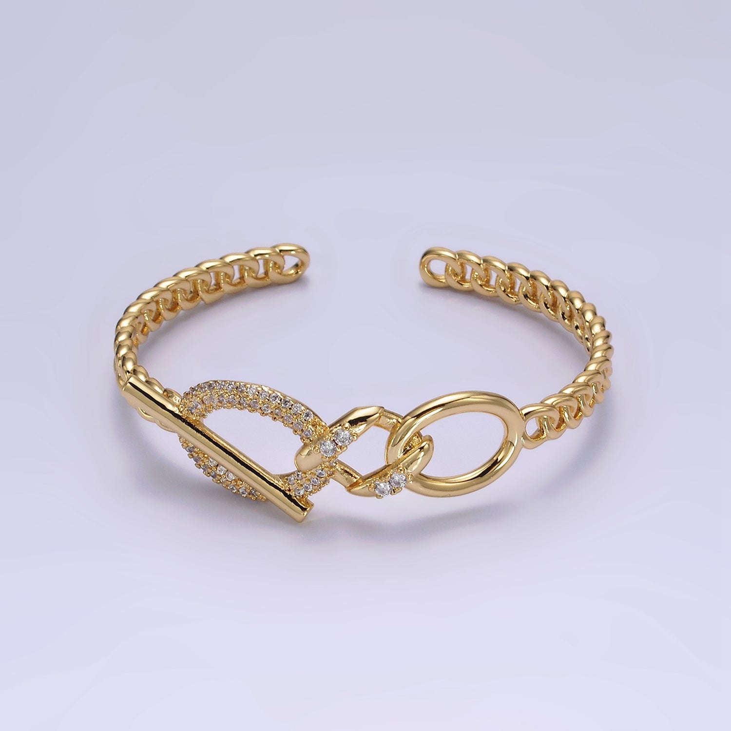 Gold Micro Paved CZ Oval Bar Curb Cuff Bangle Bracelet in Gold & Silver ✦ BR-21WA1972 BR-21WA1973