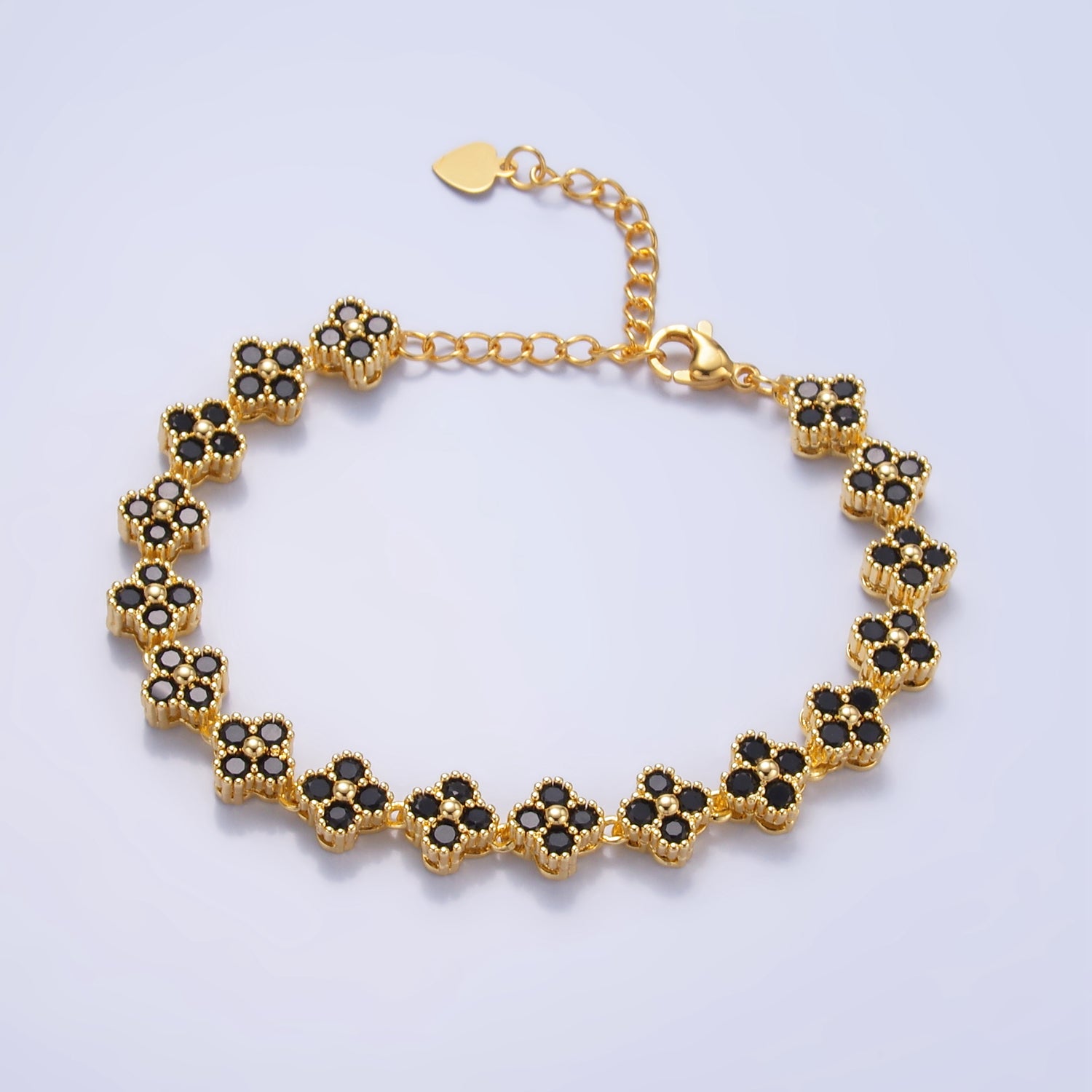 Dainty Black Clover CZ Tennis Bracelet BR-21WA2061