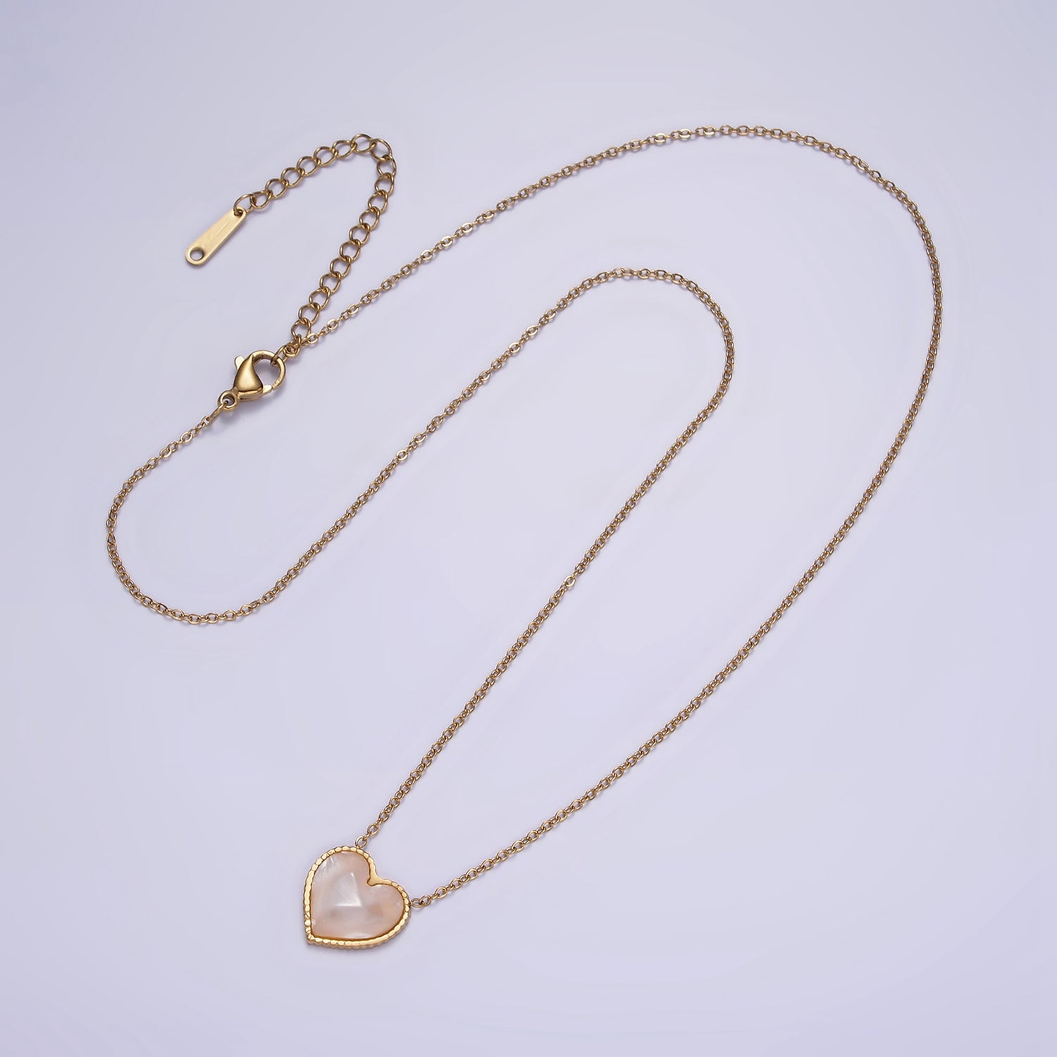 Stainless Steel Shell Pearl Heart 17 Inch Cable Chain Necklace