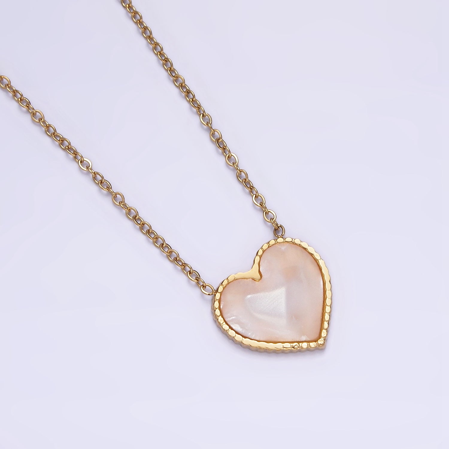 Stainless Steel Shell Pearl Heart 17 Inch Cable Chain Necklace