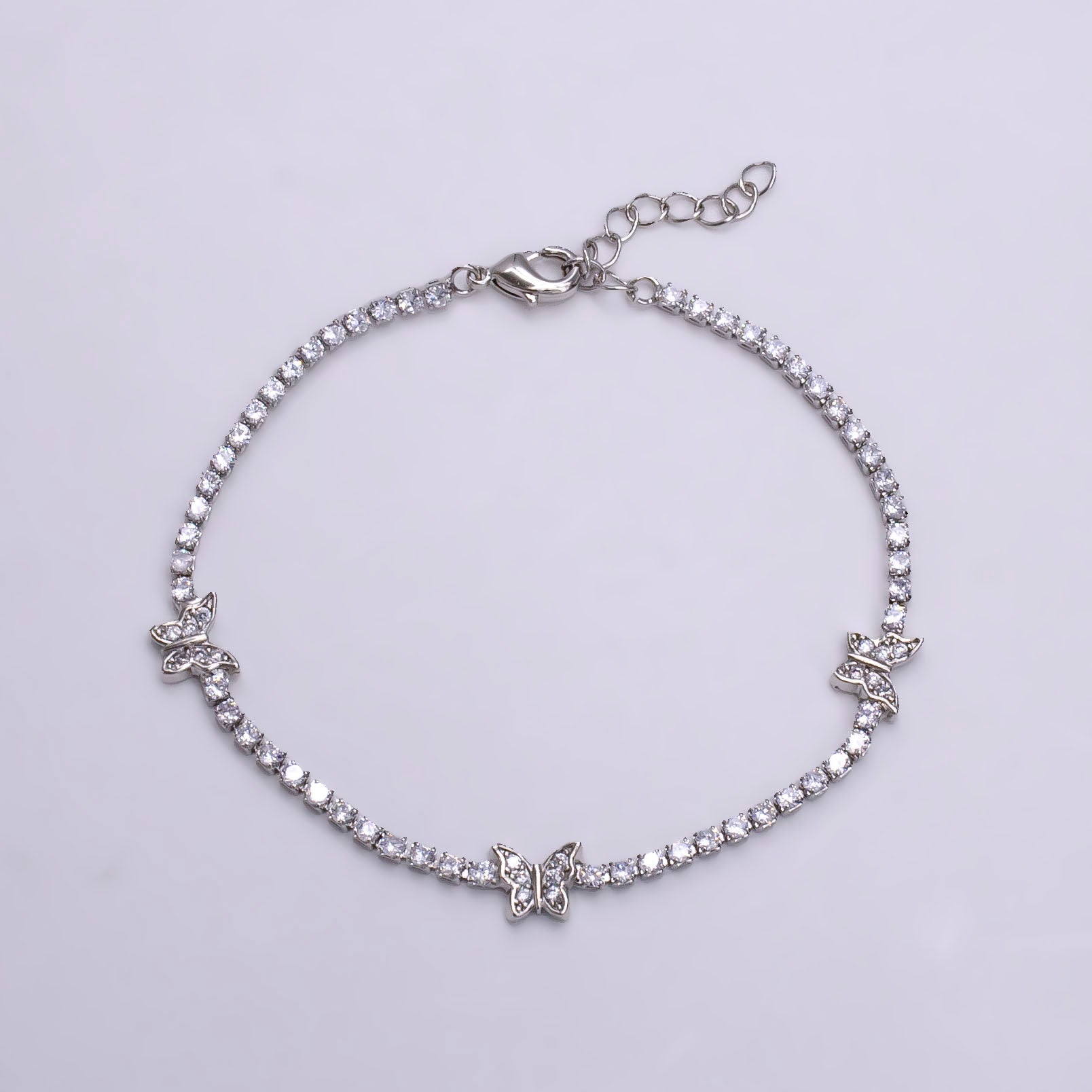 Gold Clear Micro Paved CZ Butterfly Tennis Chain 7 Inch Bracelet in Gold & Silver