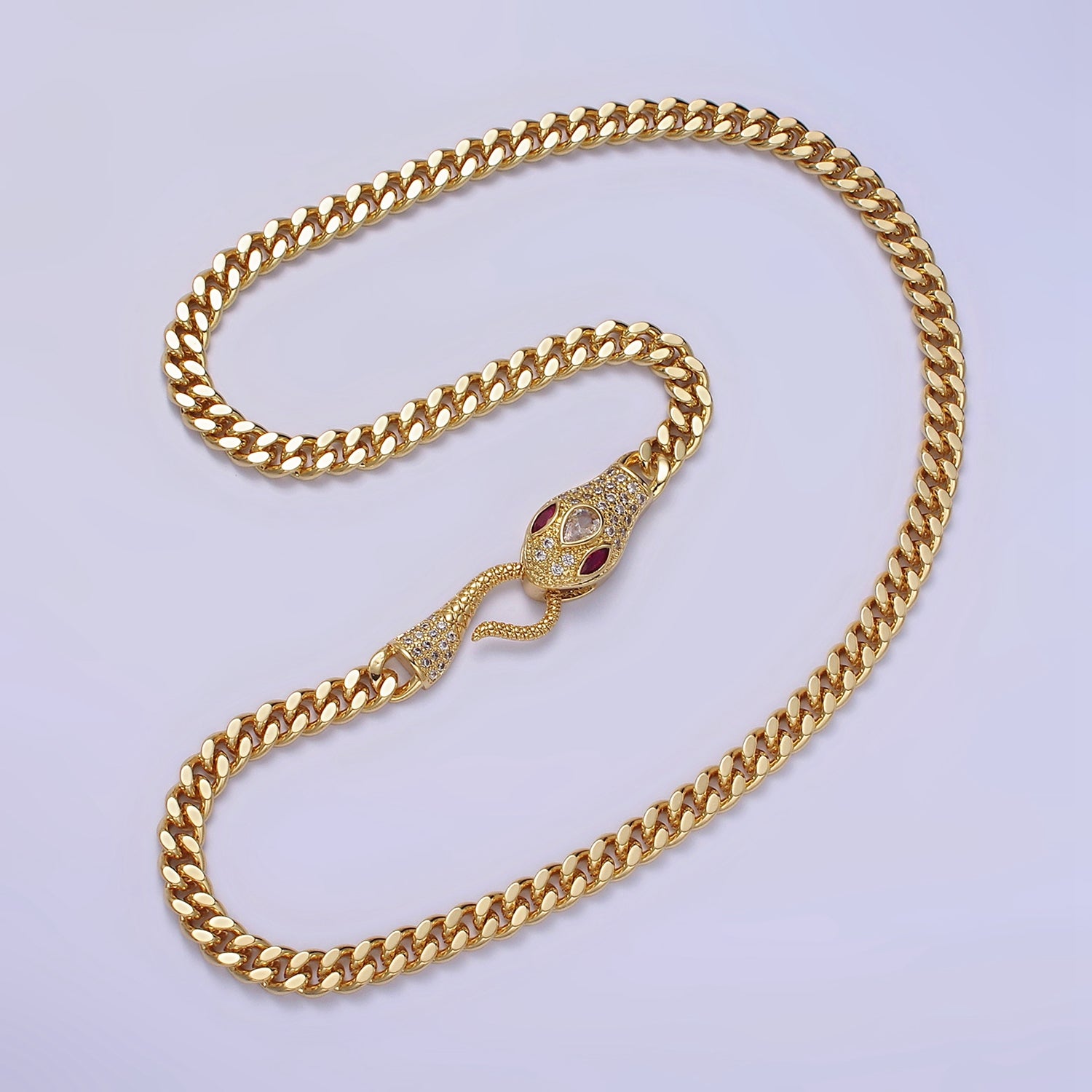 Fuchsia Eyed Snake Textured Bite Curb Chain Necklace *D* CN-21WA2206