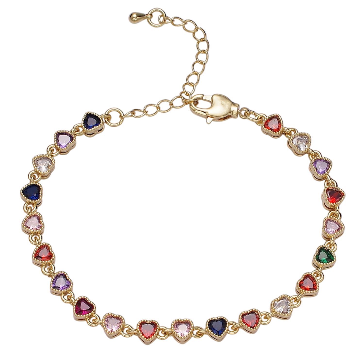 Gold CZ Multicolor Heart Bezel 7 Inch Bracelet BR-21WA2230