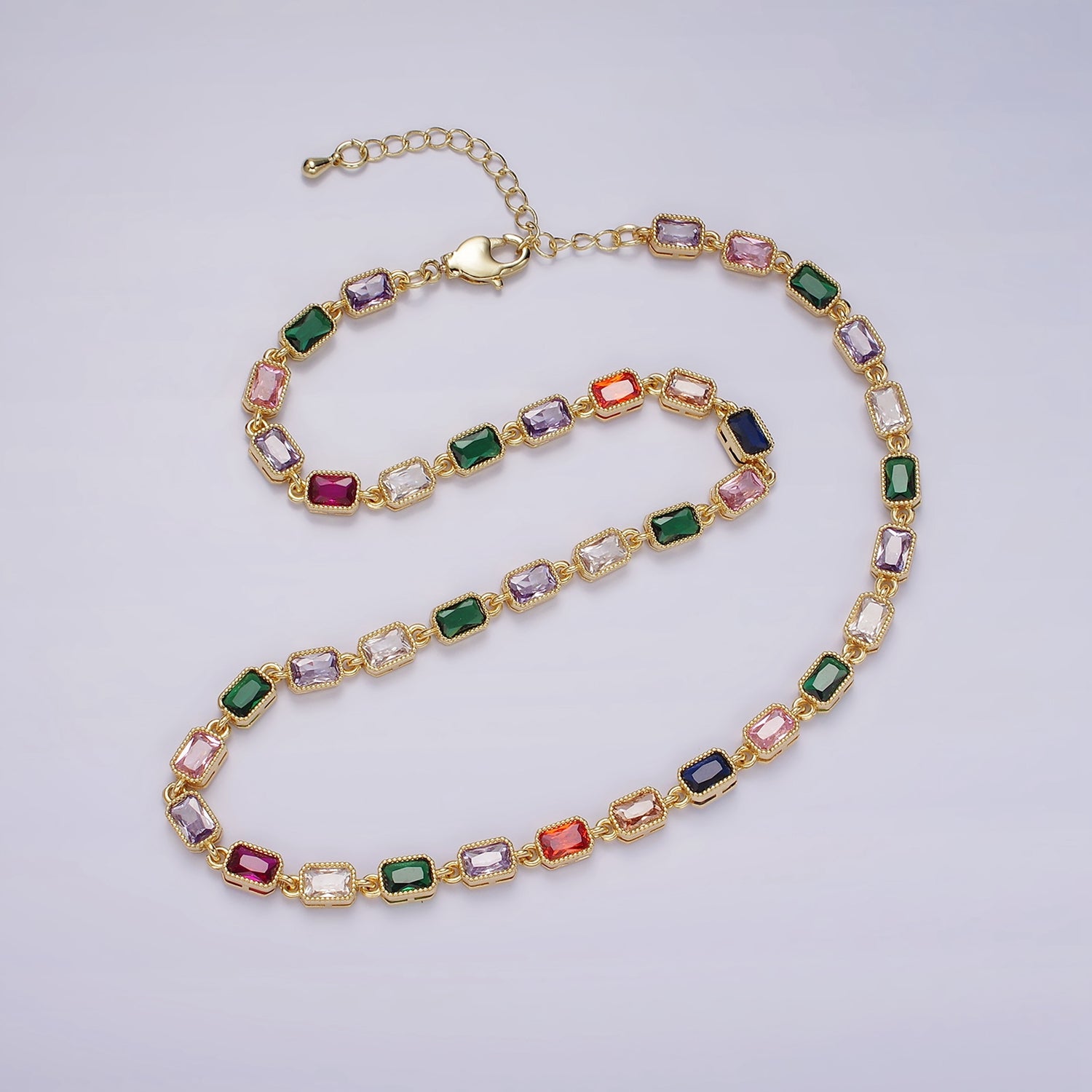 Multicolor CZ Baguette Bezel 16 Inch Necklace CN-21WA2248