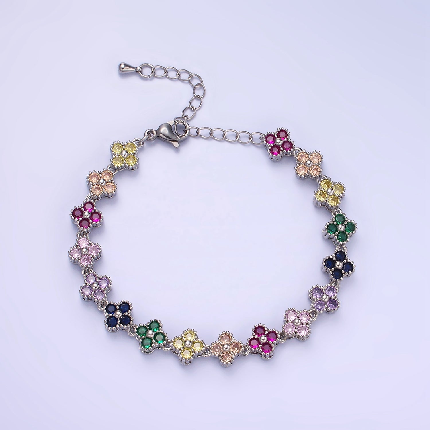 Gold CZ Multicolor Flower 6 Inch Bracelet in Gold & Silver BR-21WA2431