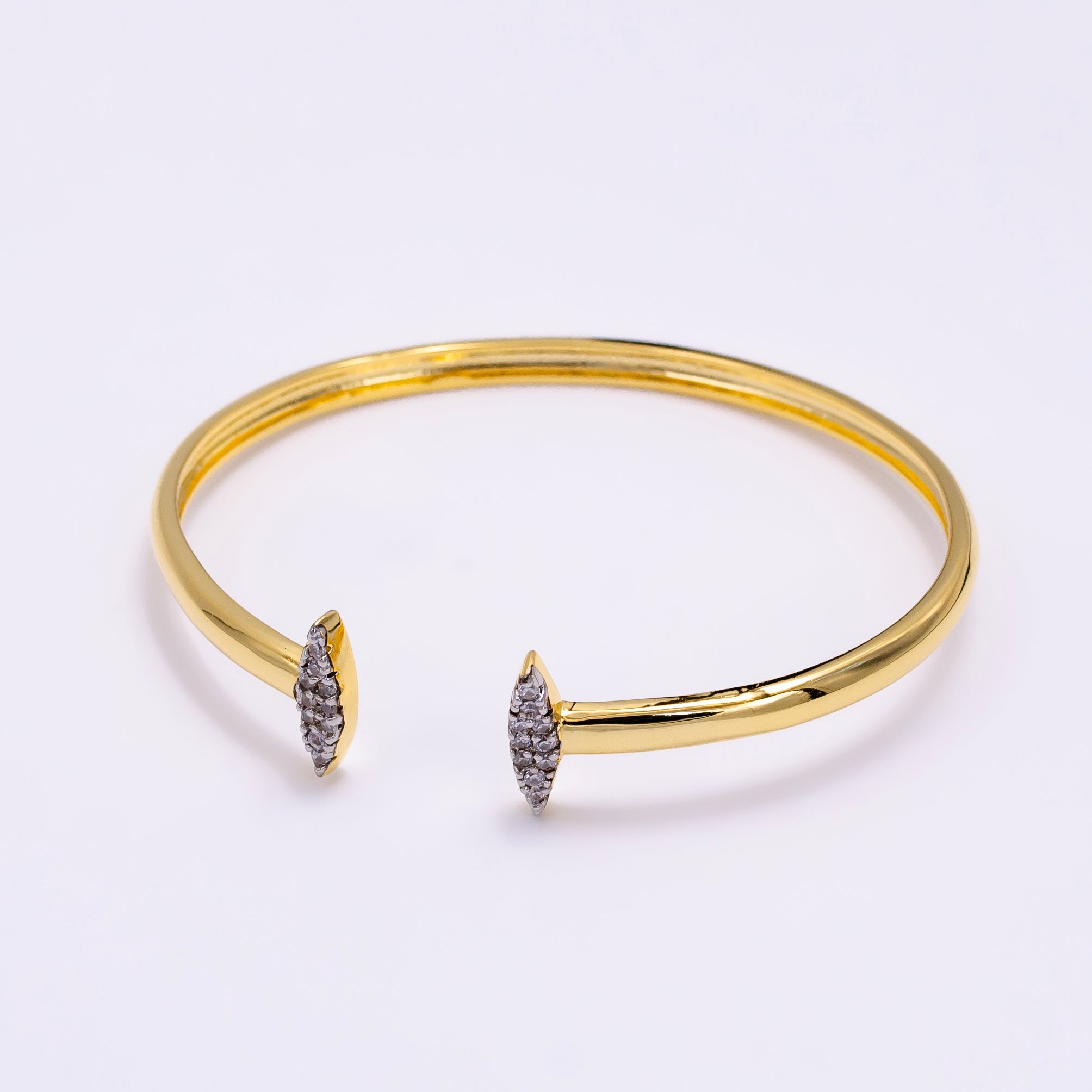 Gold Double Sphere Micro Paved CZ Mixed Metal Cuff Bracelet BRACELET-00280