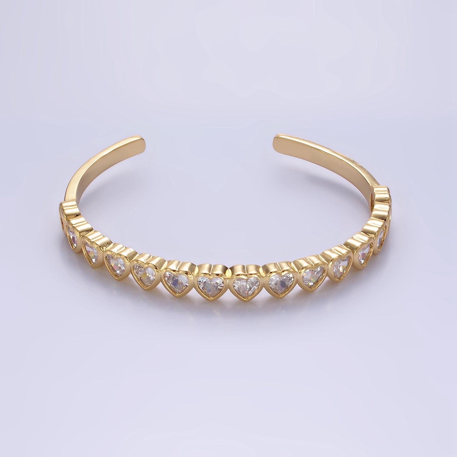 Gold Multicolor, Clear CZ Heart Cuff Bracelet ✦ BR-21WA2526