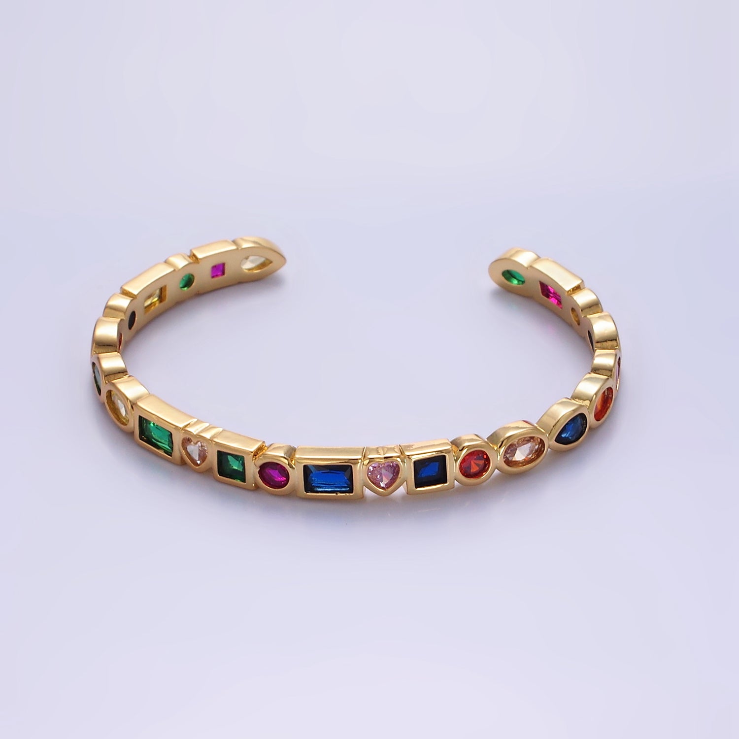 Gold Clear, Multicolor CZ Geometric Cuff Bracelet ✦ BR-21WA2528