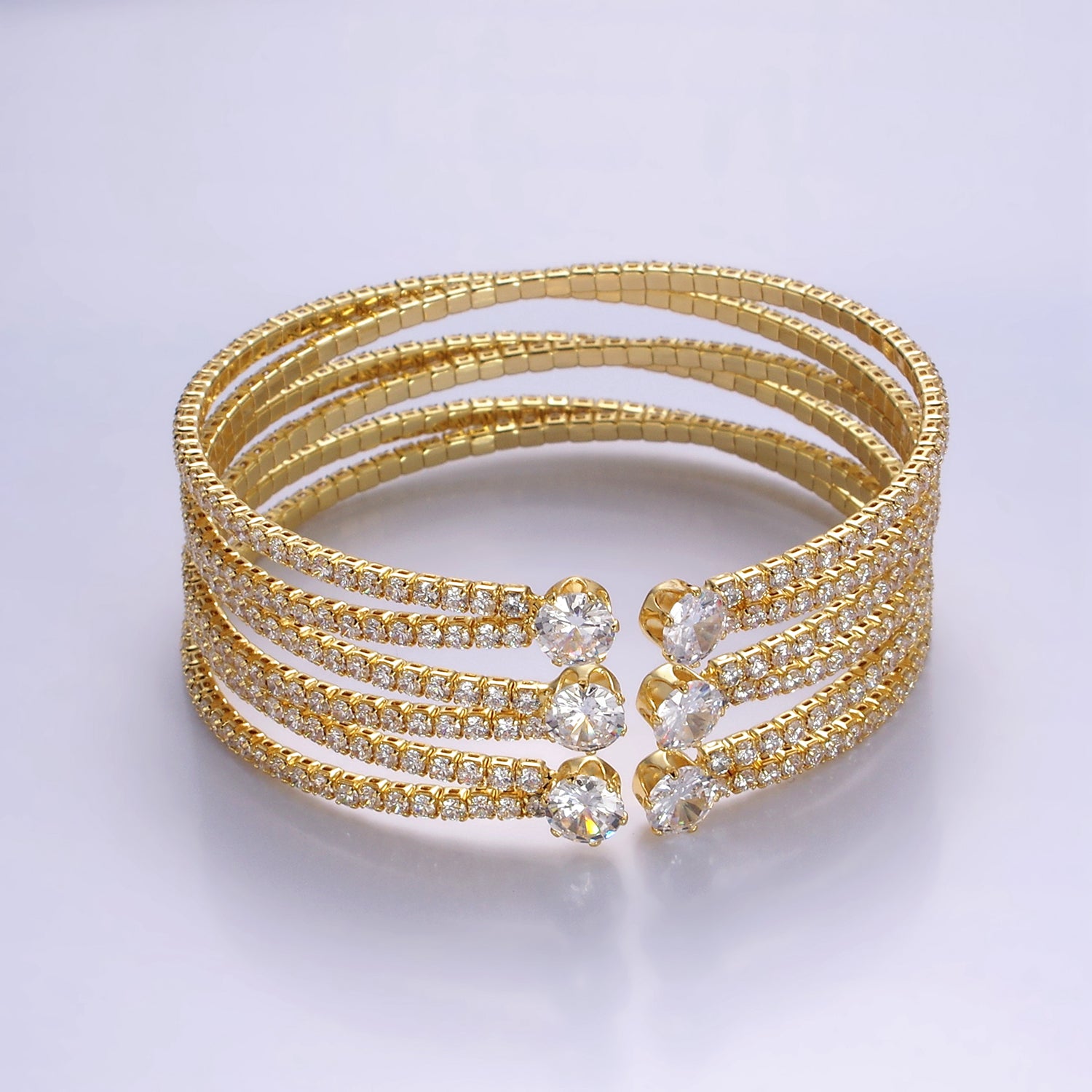 Round CZ Tennis Chain Multiple Band Cuff Bangle Bracelet ✦ BR-21WA2534 DISCONTINUED