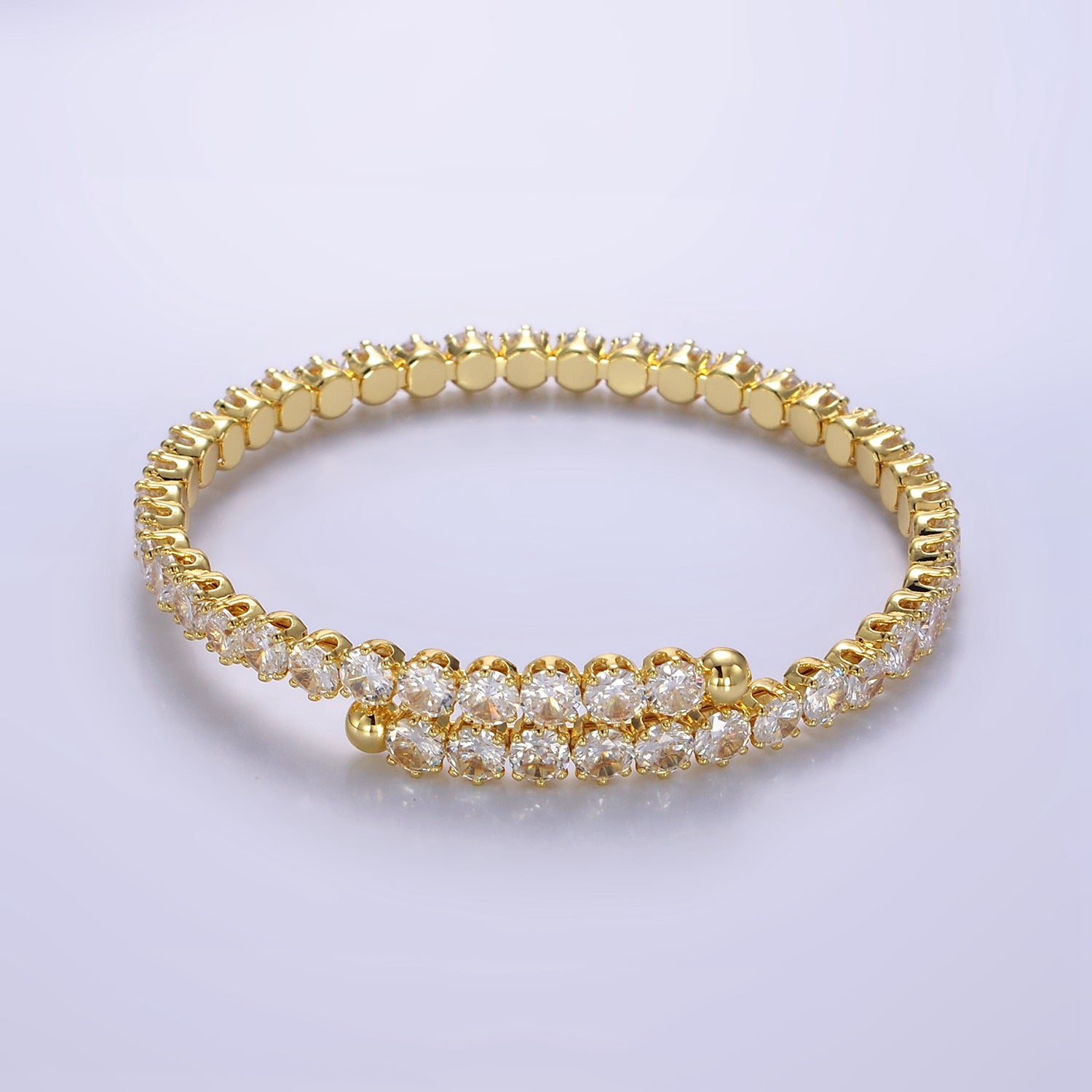Gold Dainty Adjustable Tennis Cuff Bangle ✦ BR-21WA2535