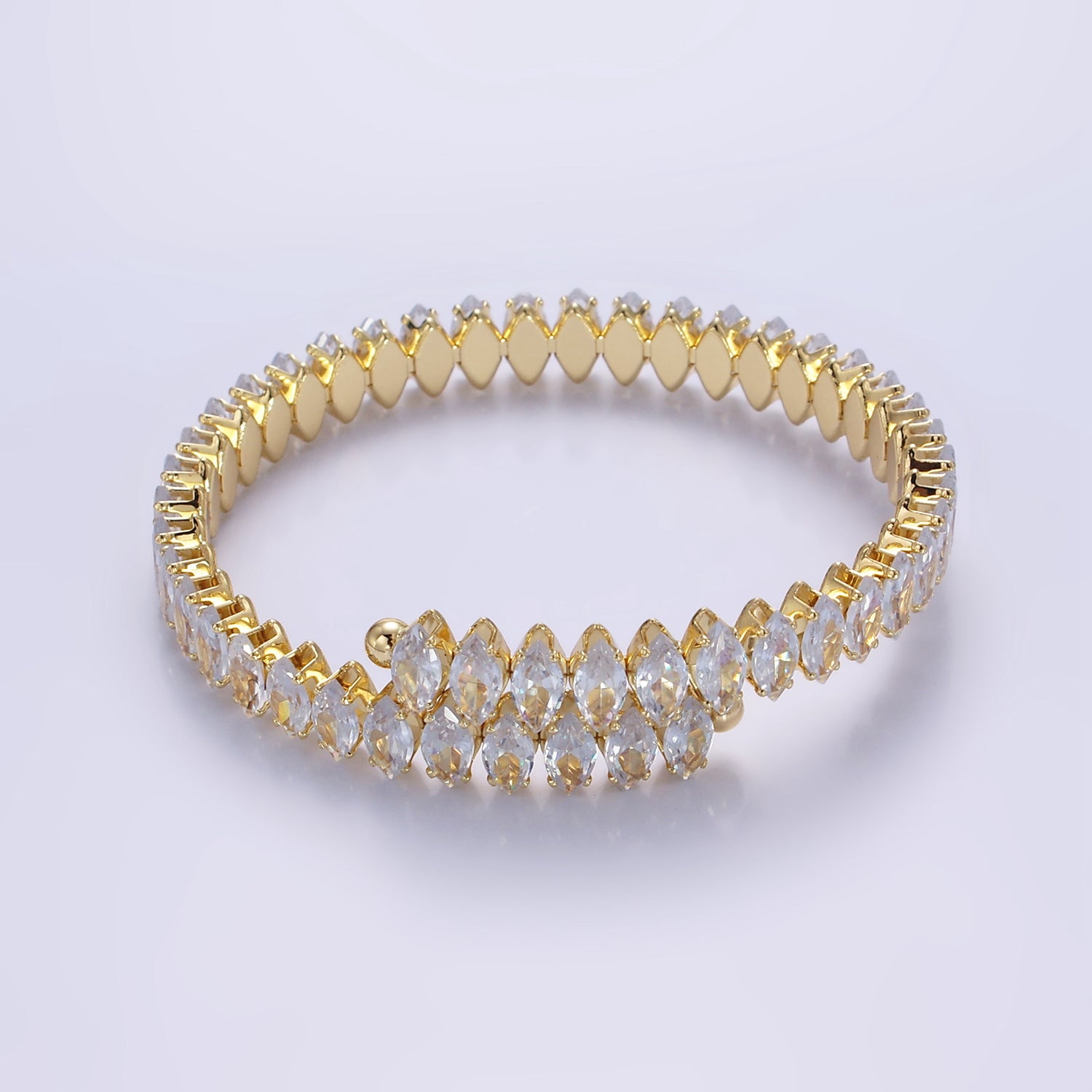 Gold Clear, Black Marquise CZ Tennis Chain Bangle Cuff Bracelet ✦ BR-21WA2537 BR-21WA2538