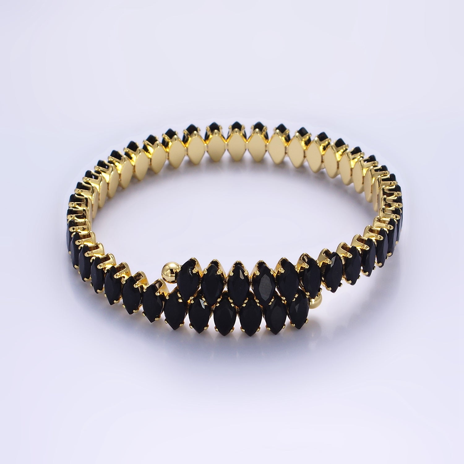 Gold Clear, Black Marquise CZ Tennis Chain Bangle Cuff Bracelet ✦ BR-21WA2537 BR-21WA2538