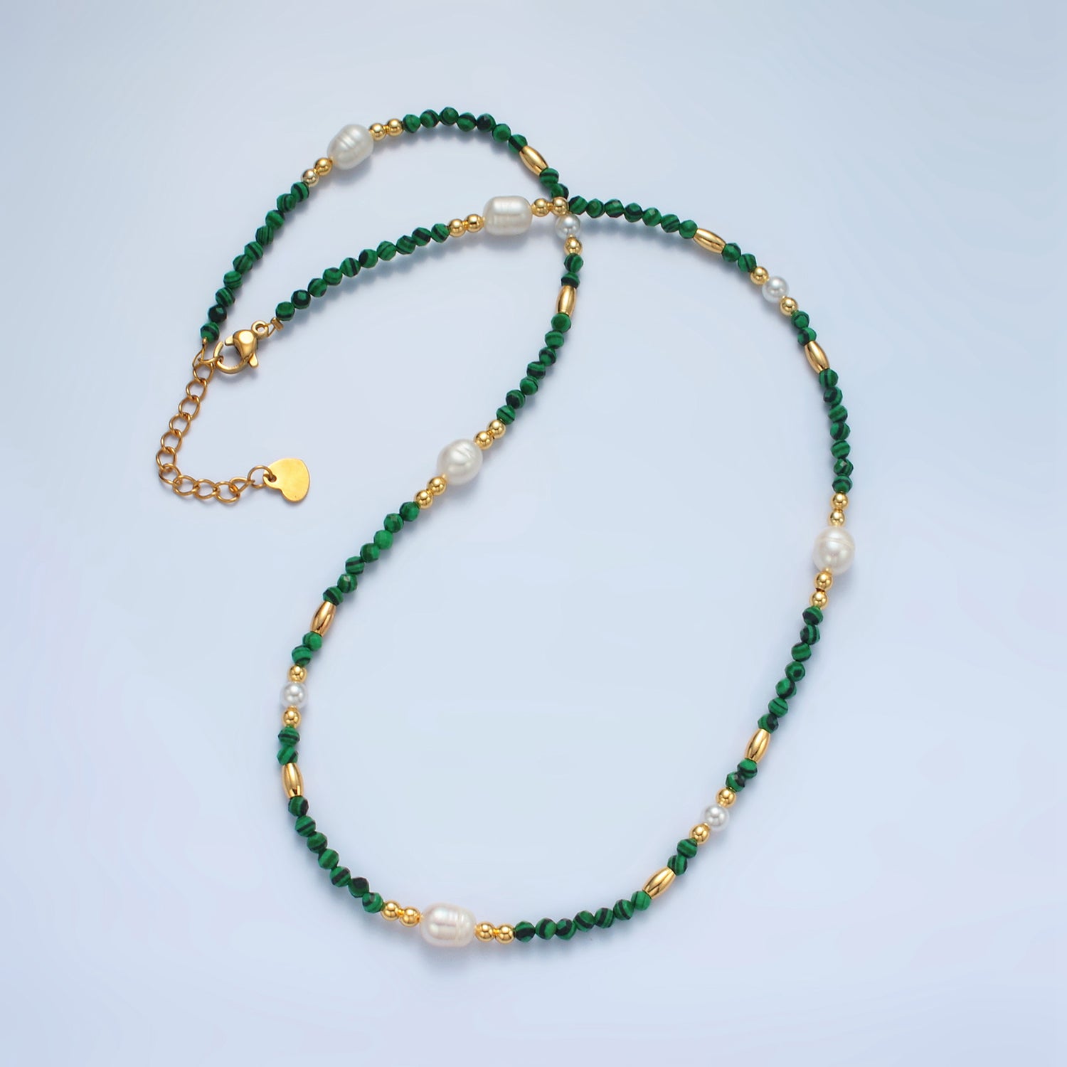 Green Malachite Beaded Necklace with Freshwater Pearl NC-21WA2587