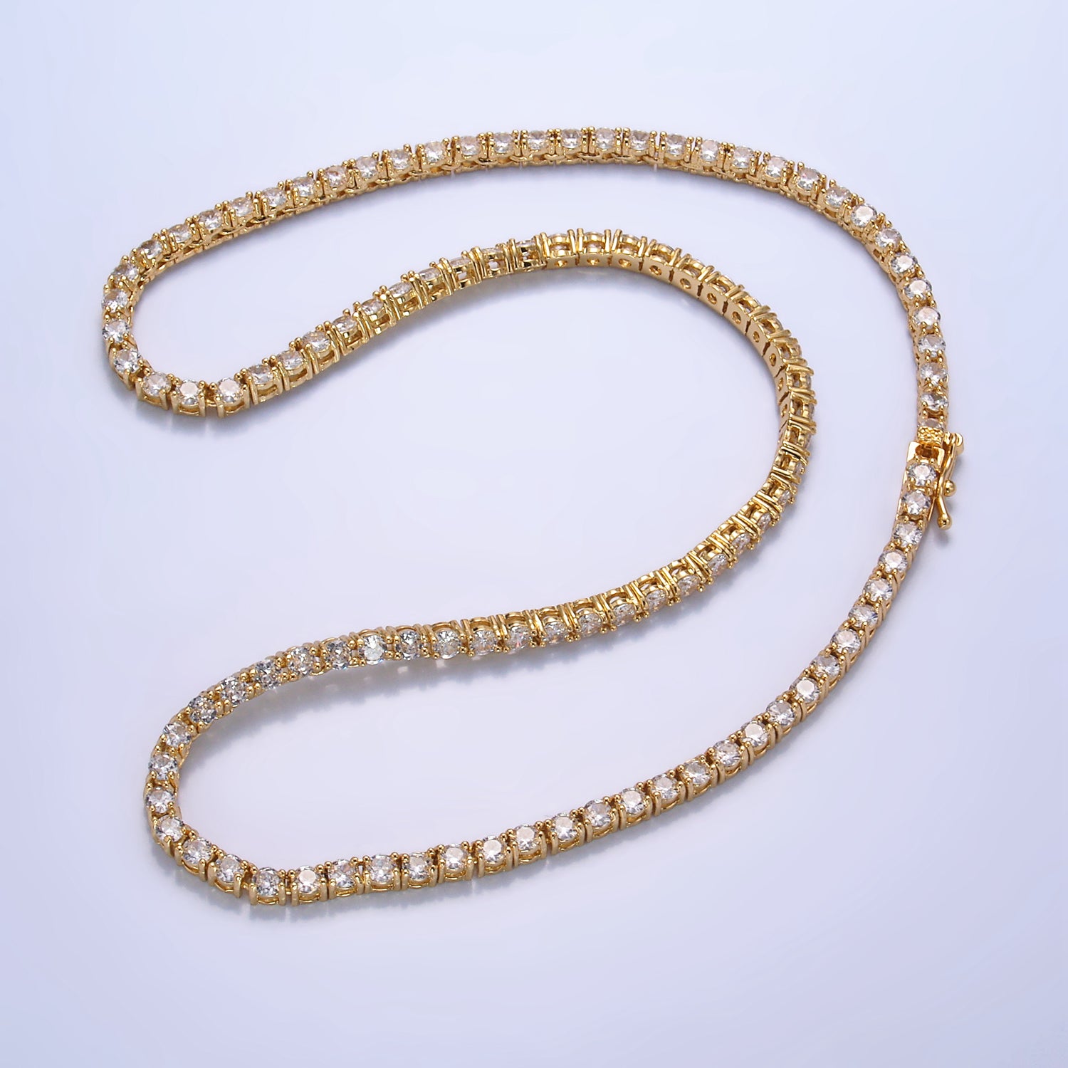 Gold 3.4mm Clear CZ Tennis Chain 17 Inch Necklace
