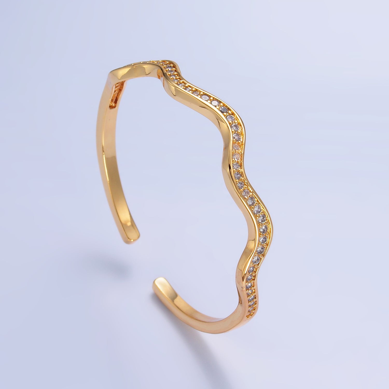 Gold Dainty Micro Pave CZ Adjustable Cuff Bangle ✦ BR-21WA2720