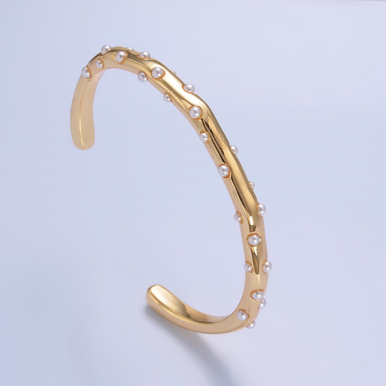 Thin Dainty Gold Pearl Cuff Adjustable Bangle ✦ BR-21WA2721