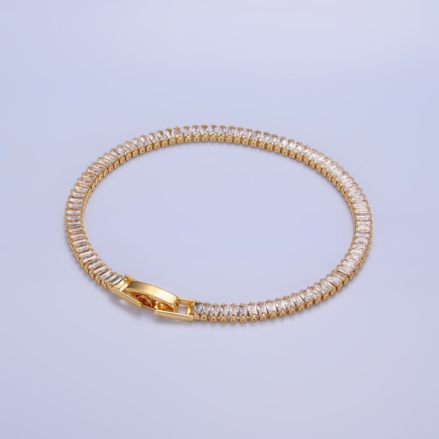 Classic Baguette 7" Gold CZ Tennis Bracelet ✦ BR-21WA2976
