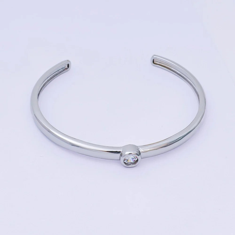 24K Gold Filled Round CZ Minimalist Round Bangle Cuff Bracelet in Gold & Silver ✦ BR-21WA3094 BR-21WA3097