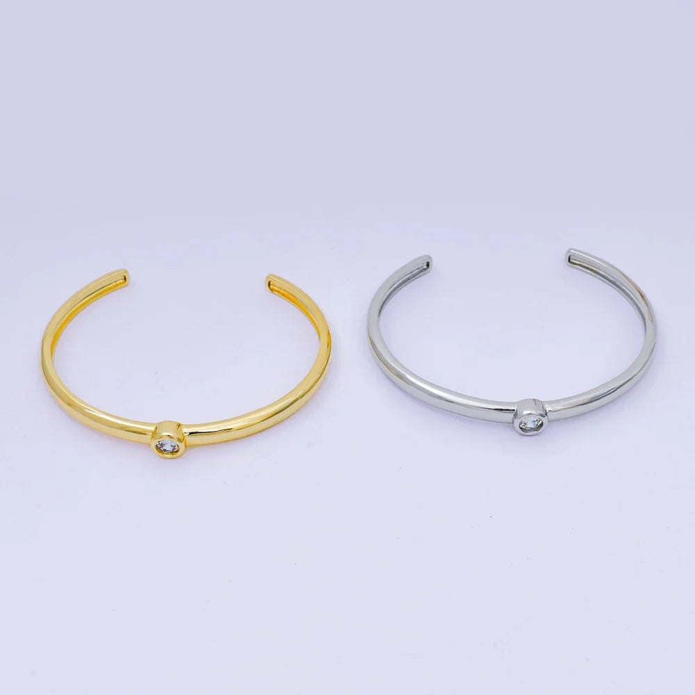 24K Gold Filled Round CZ Minimalist Round Bangle Cuff Bracelet in Gold & Silver ✦ BR-21WA3094 BR-21WA3097
