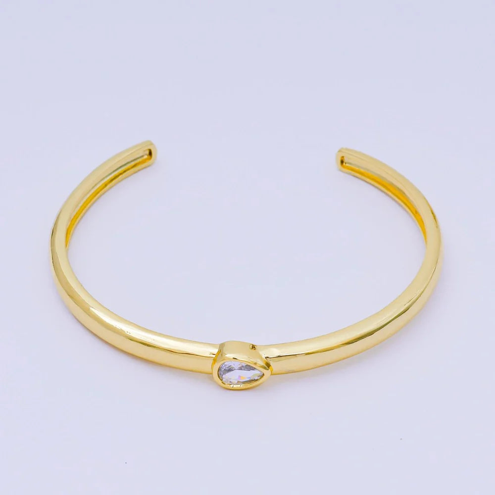 24K Gold Filled PEAR CZ Minimalist Round Bangle Cuff Bracelet in Gold & Silver ✦ BR-21WA3095 BR-21WA3096