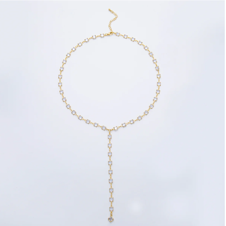 18K Gold Filled 5.7mm Clear CZ Chain 19 Inch Lariat Necklace W. Extender NC-21WA3273
