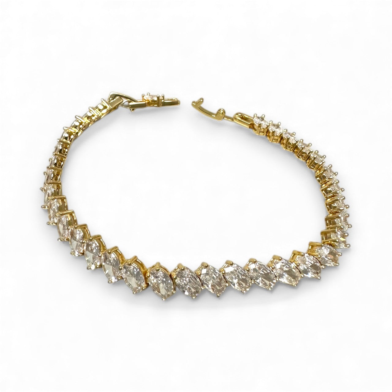 Sideway Clear Oval CZ Tennis Chain Adjustable Bracelet BR-21WA3883