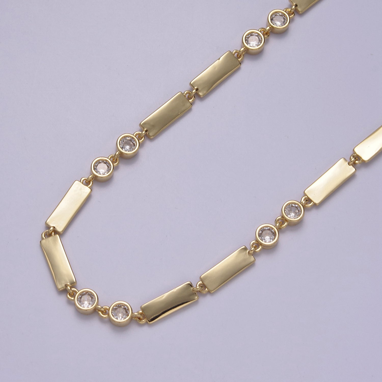 Gold Bezel Chain Necklace, Flat Bar Satellite Layered Jewelry • Layering Necklace for Statement Necklace