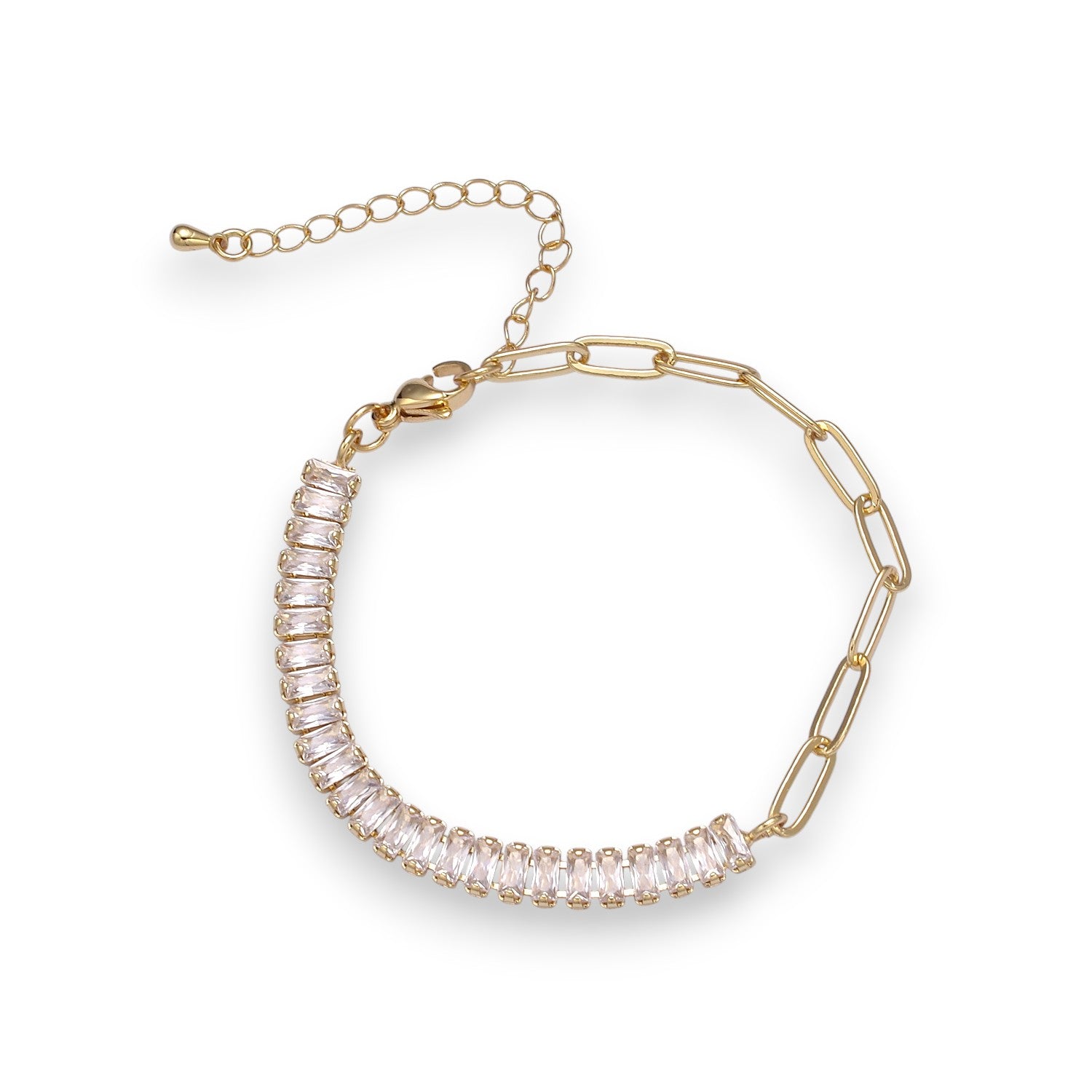 Baguette and Paperclip Half/Half Bracelet BR-21WA851