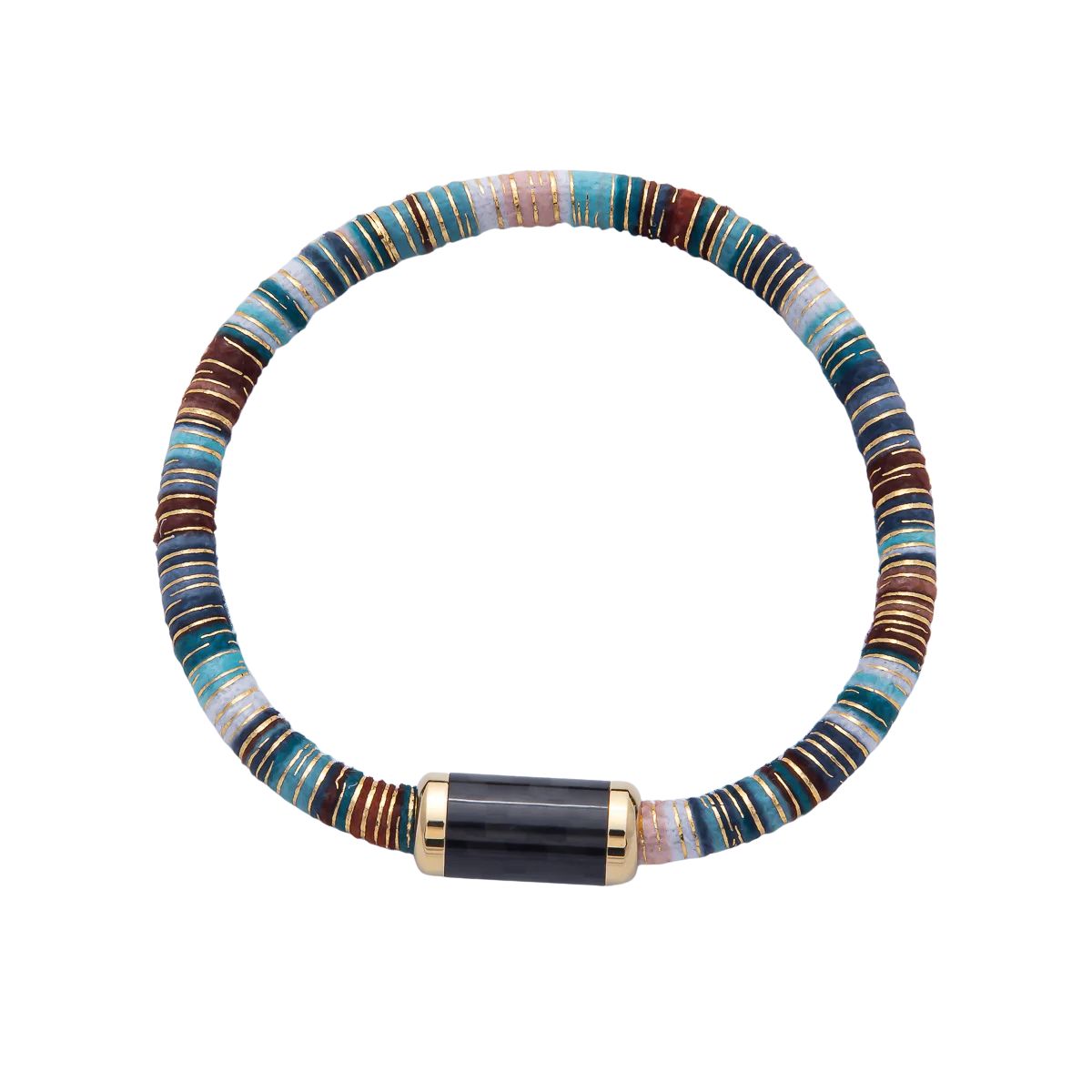 Brown Multi-Colored Embroidered Magnetic Cord Bracelet BA-21WA3964