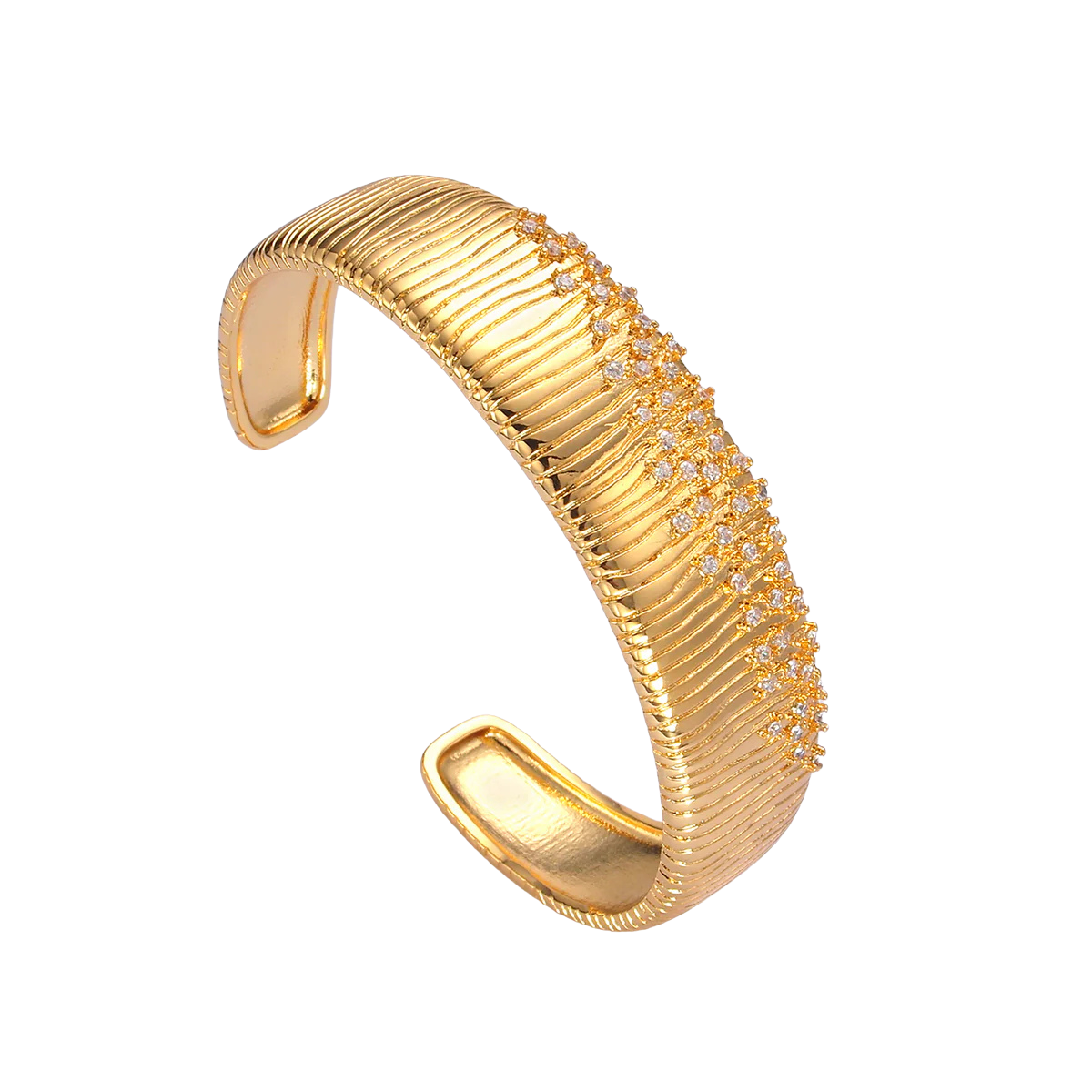 Trendy Gold Statement Textured CZ Adjustable Cuff Bangle ✦ BR-21WA2683