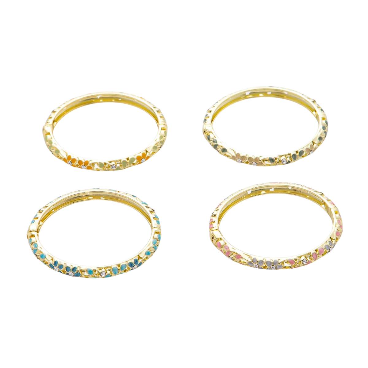 Floral Gold Plated Enamel CZ Bangle Bracelet
