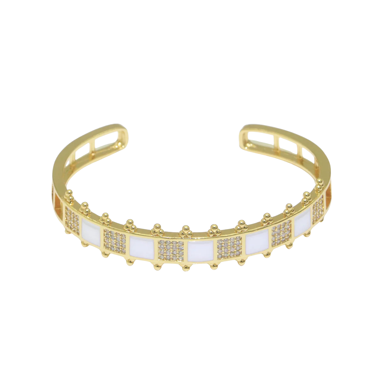 Micro Pave Enamel Gold and White Checker Bangle ✦ BR-21WA171