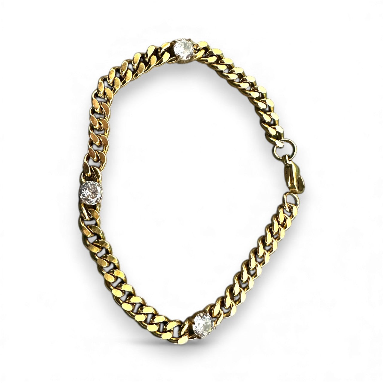Gold bracelet chain 3 round cz diamonds BR-2020