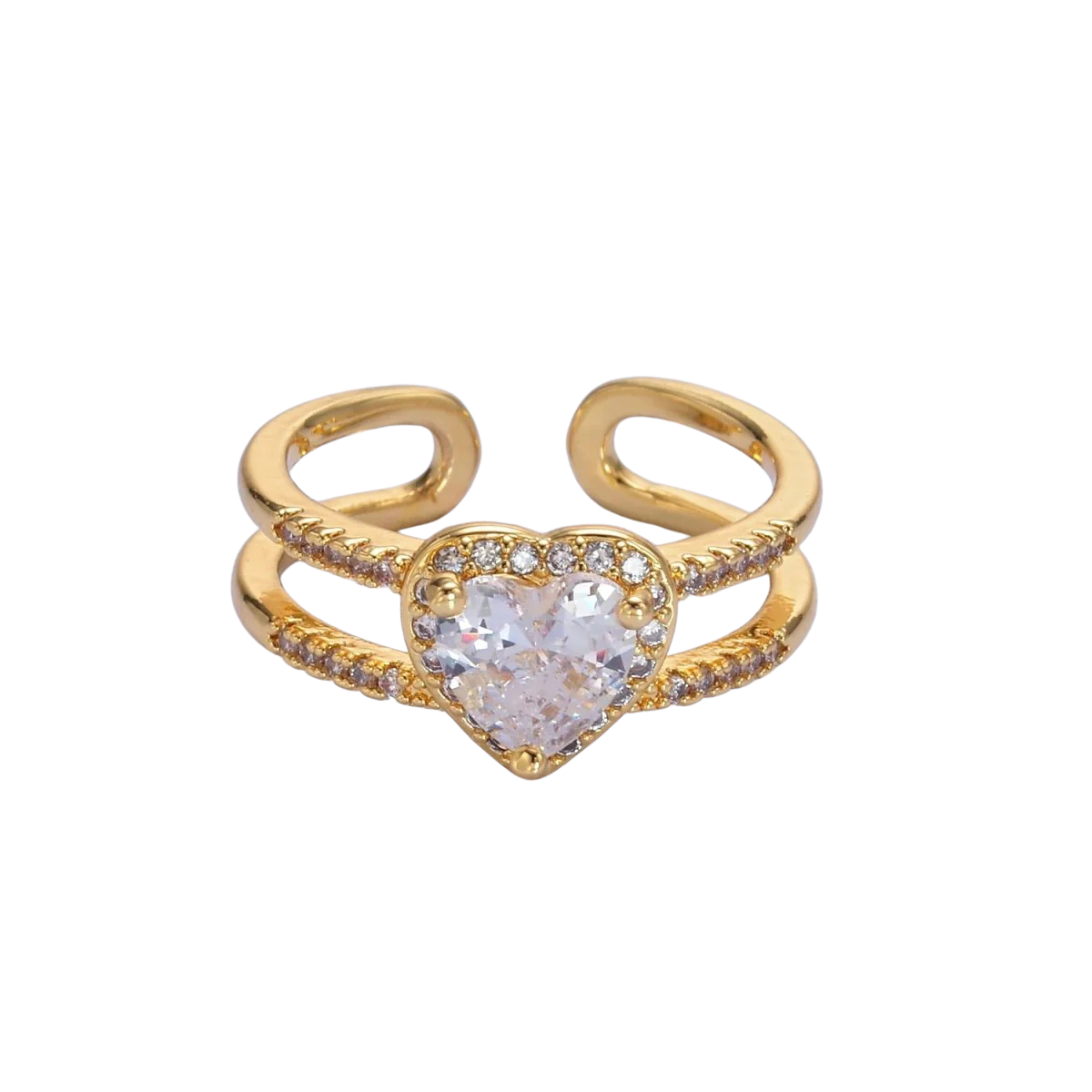 Diamond Heart Double Band Ring RI-21O546