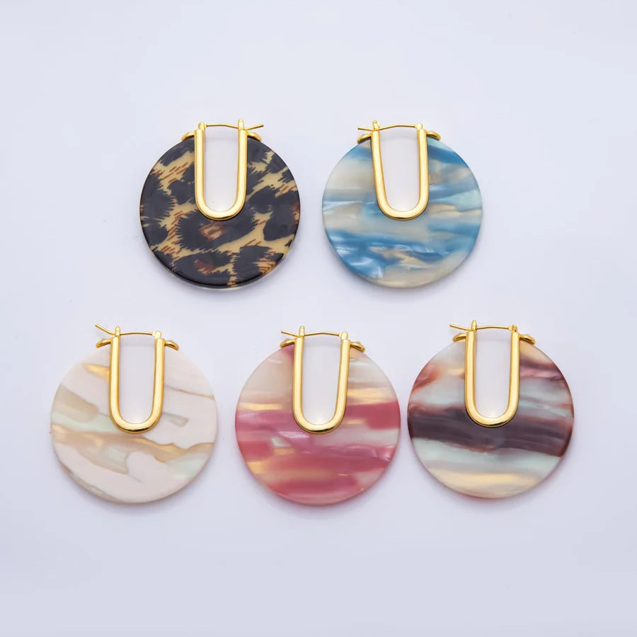 Colorful Gold Hoop Resin Earring EA-21AJ153 - EA-21AJ156