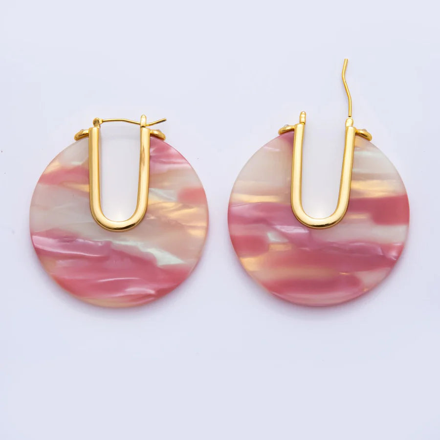 Colorful Gold Hoop Resin Earring EA-21AJ153 - EA-21AJ156