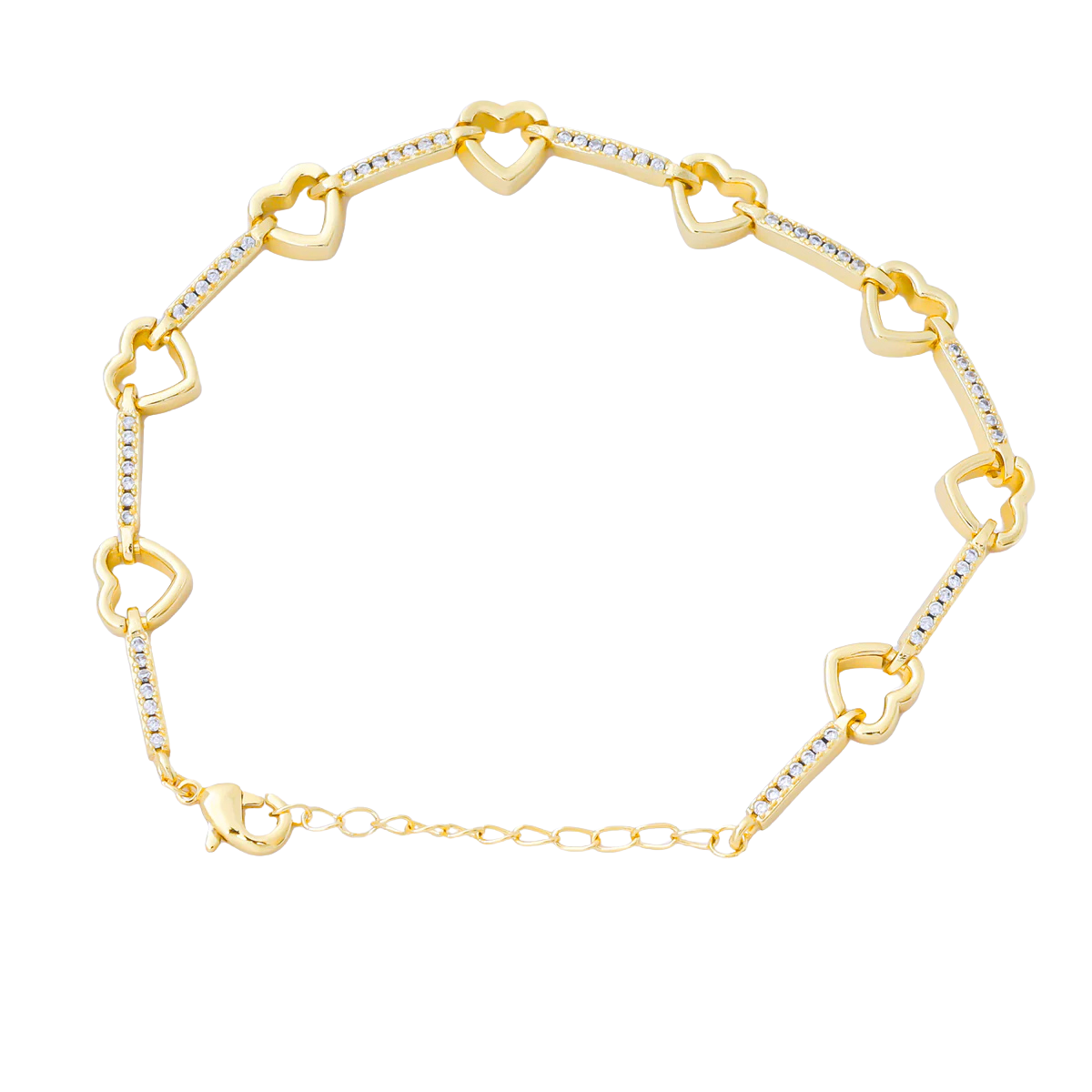 Gold Heart Diamond CZ Bar Adjustable Beracelet
