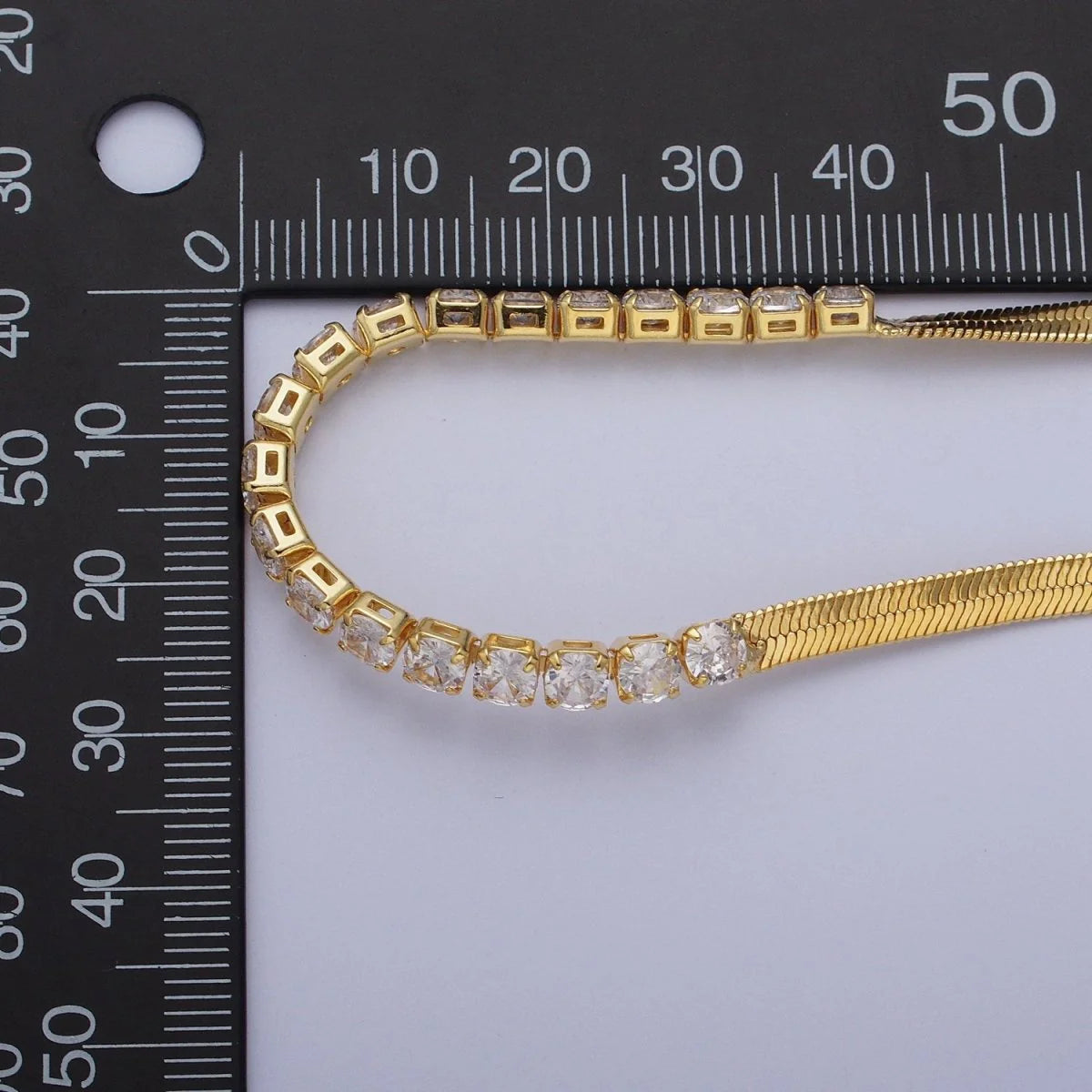 Dainty Gold Herringbone Necklace, Gold Flat Snake Chain Layered Choker, Cubic Zirconia Diamond Layer Chain Necklace CN-21WA1086