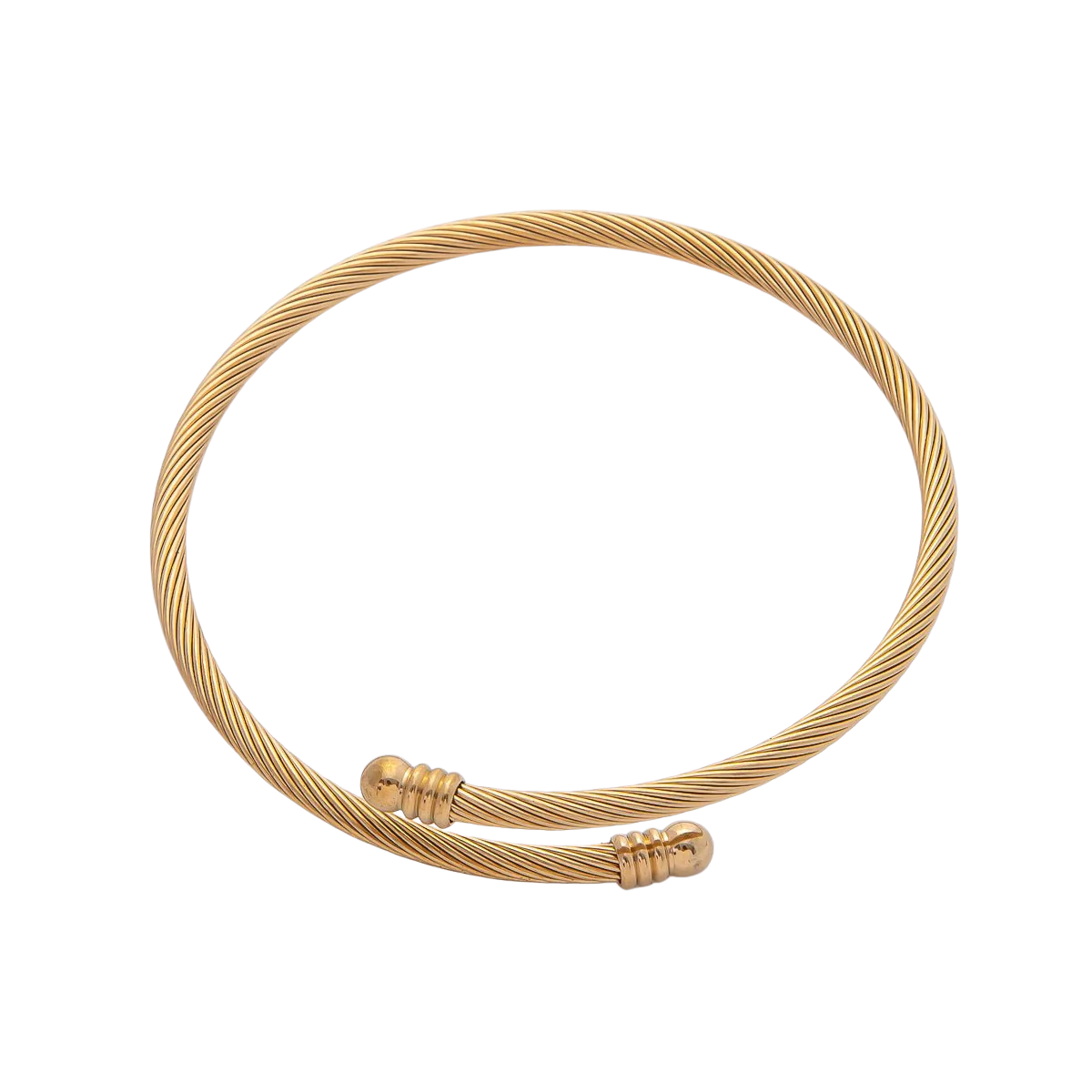 Gold Stainless Steel Twisted Ribbed Coil Adjustable Bangle Bracelet BR-21WA3798