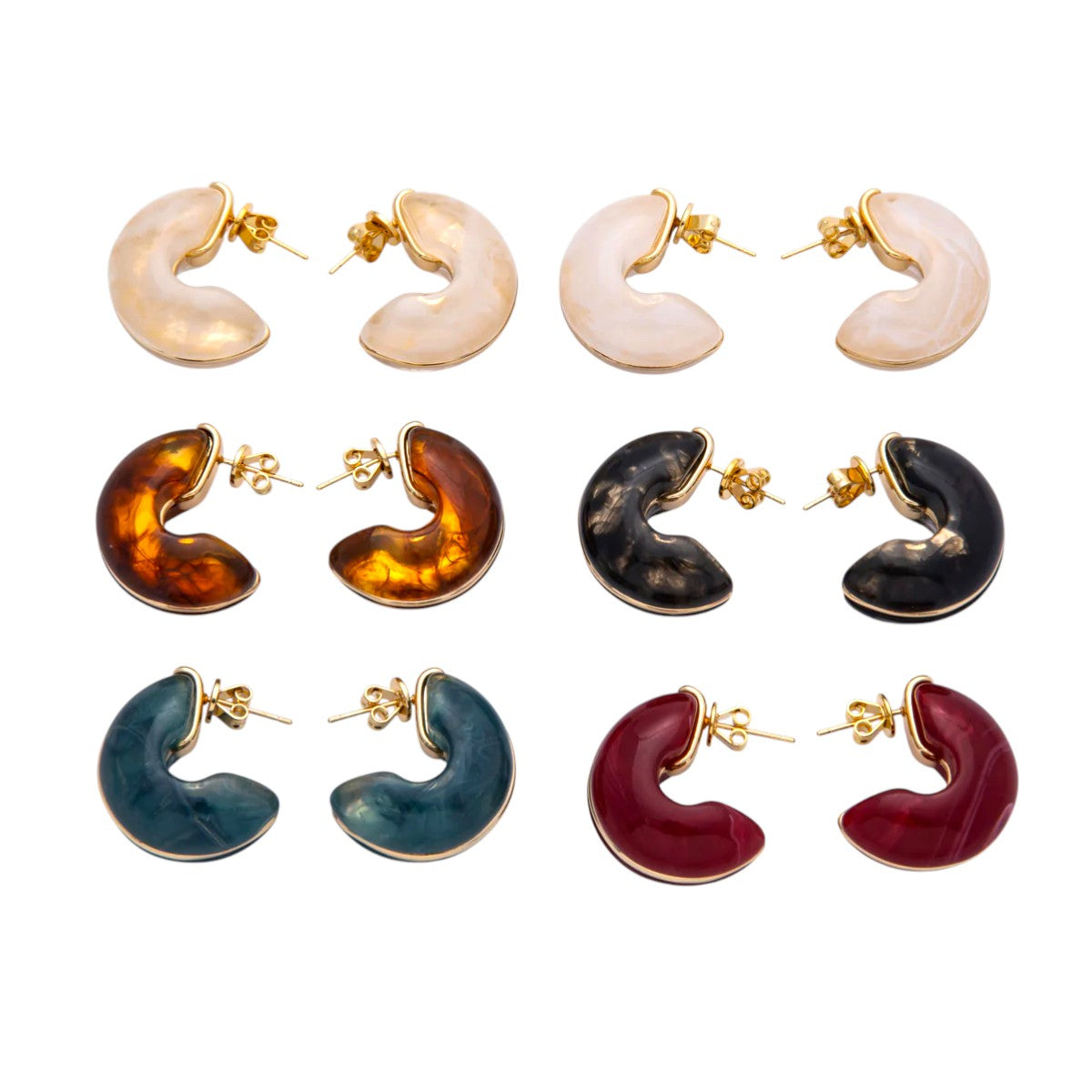 Colorful chubby C-Shaped Hoop Earrings EA-21EA00154 - EA-21EA00159