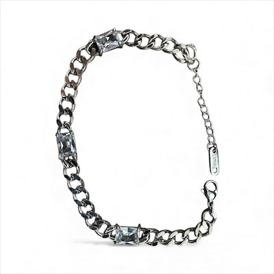 Silver bracelet chain 3 rectangle cz diamonds BR-2030