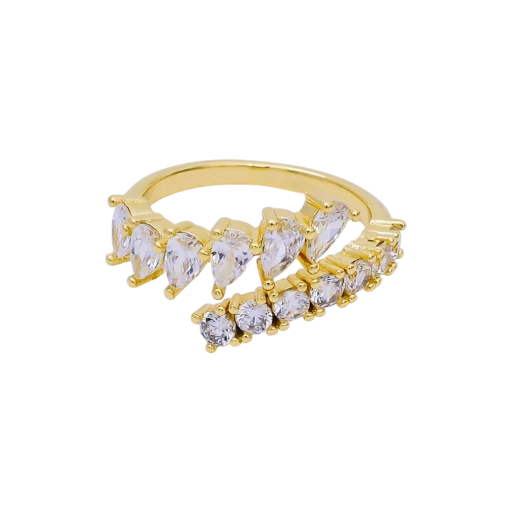 Pear & Round CZ Dainty Open Adjustable Ring RI-21O1449