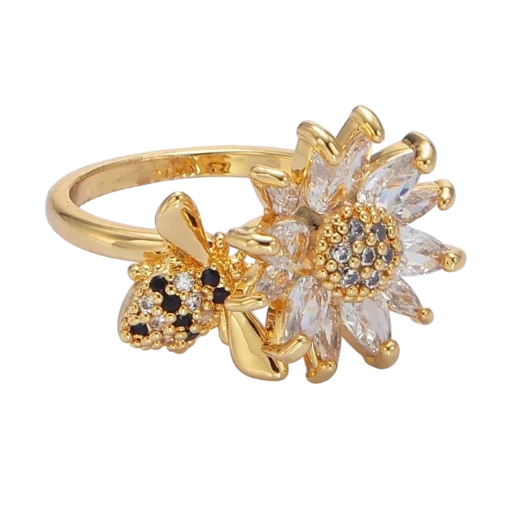 Micro Paved Marquise CZ Flower Bumble Bee Ring RI-21U368