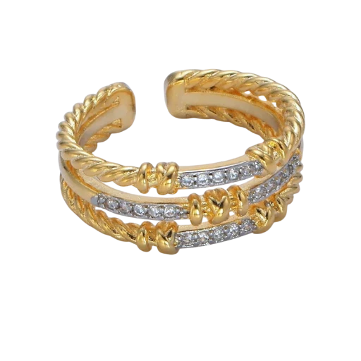 Micro Paved CZ Twisted Rope Triple Band Ring RI-21O1400