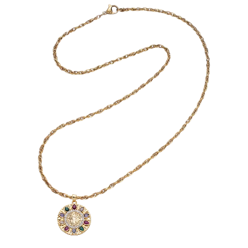 Singapore Necklace with multi-color CZ virgin Mary pendant NC-SJ2168